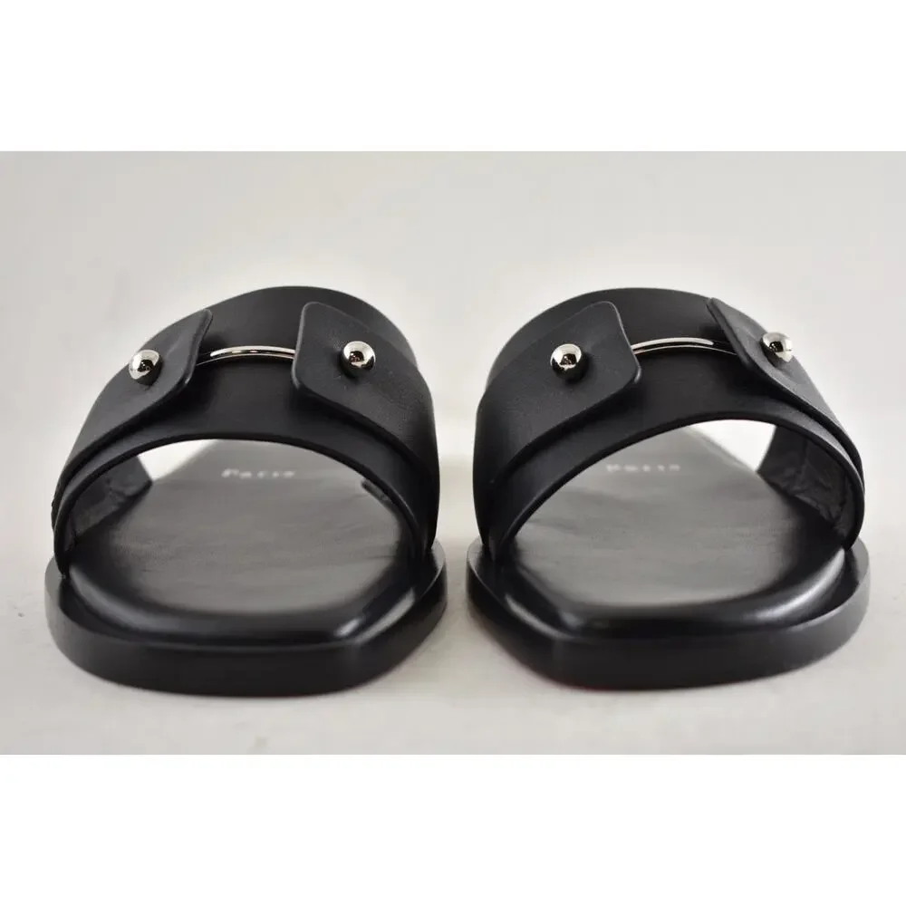 Christian Louboutin Chambelimule Donna Flat Black Calf Leather Slide Sandal 35